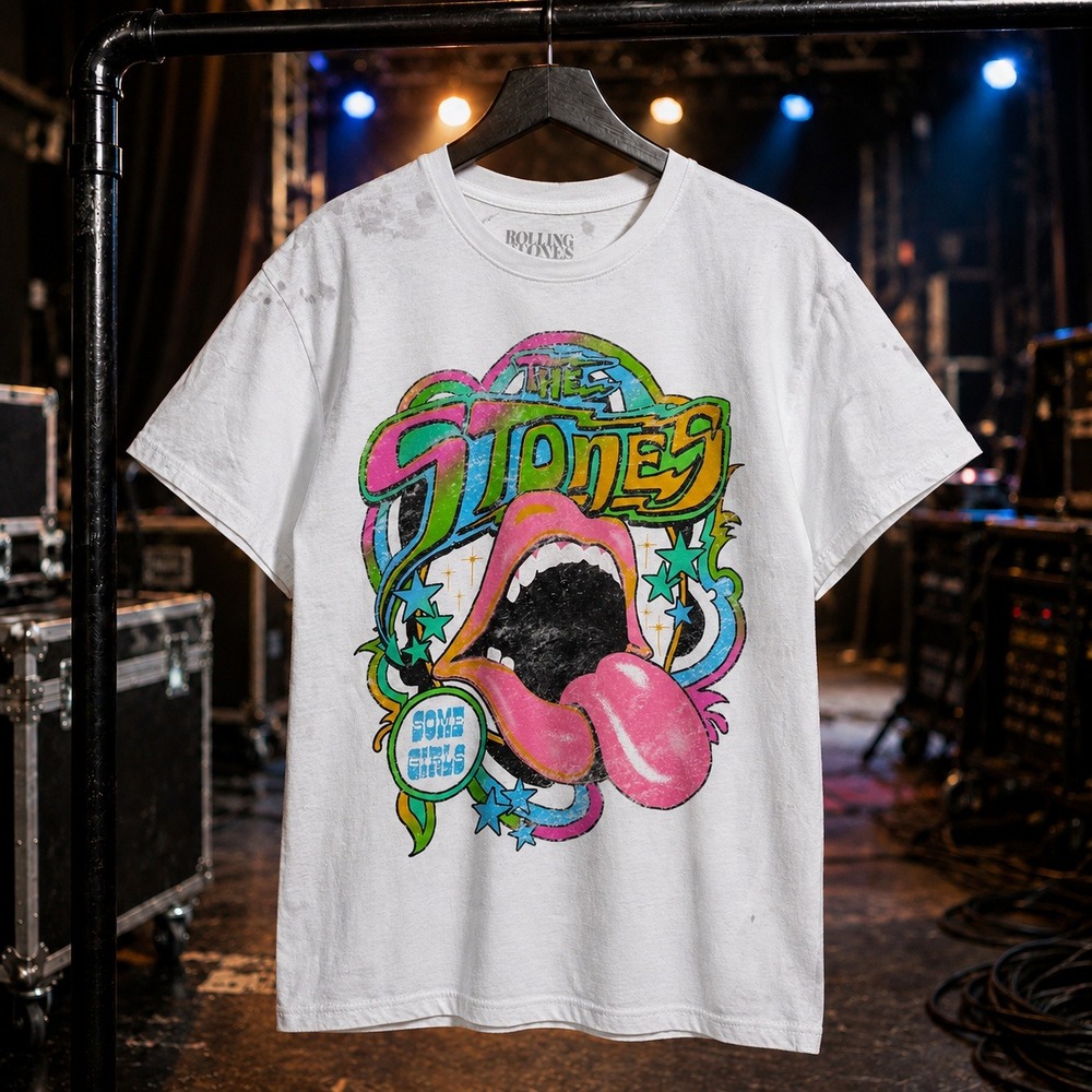 Rolling Stones Some Girls Graphic Tee White Large Neon Tongue Rock Shirt
